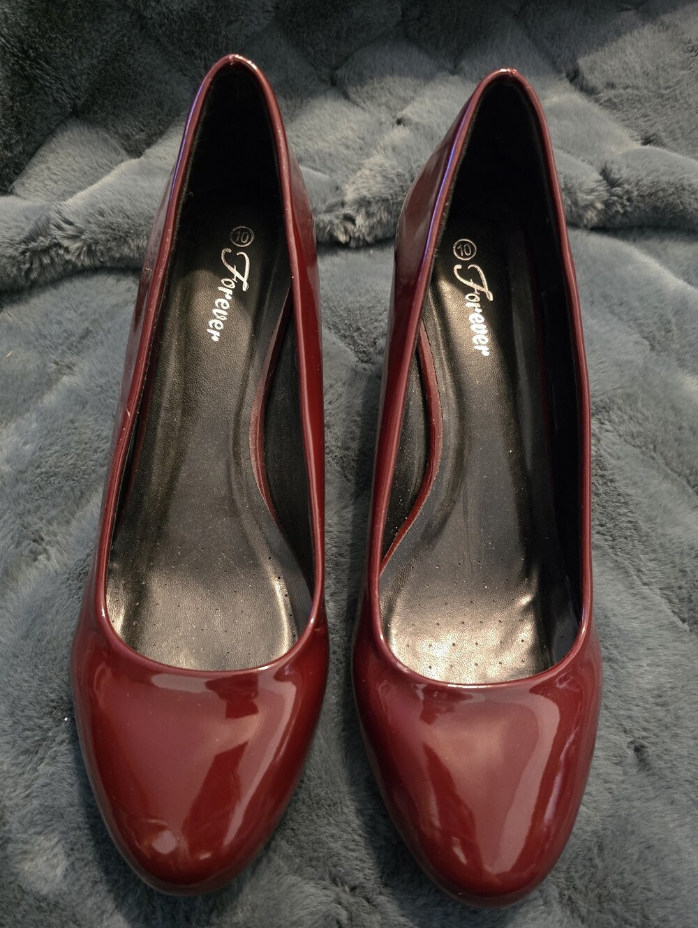 Forever Women's Burgundy Patent Round-Toe Wedges